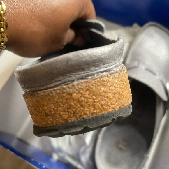 Birkenstock Pebble Gray Leather Clogs - Picture 8 of 11